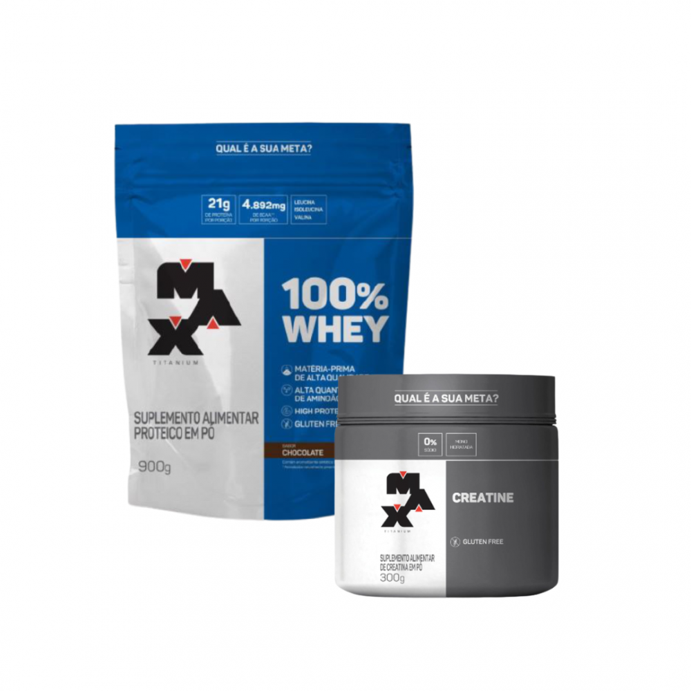 COMBO 100% Whey 900g Refil + Creatina 300g MAX TITANIUM