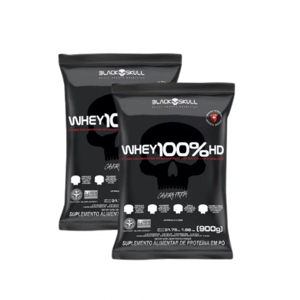 COMBO 2 unidades Whey 100% HD 900g Refil BLACK SKULL